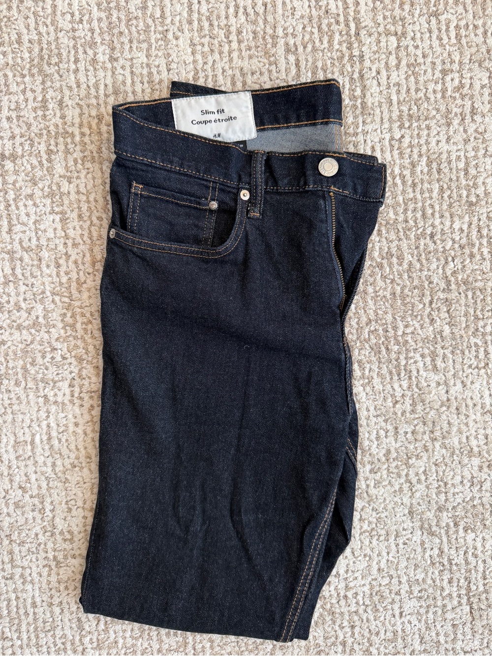 H&M 33/32 Men's Slim Jeans in Dark Indigo with Contrast Stitching